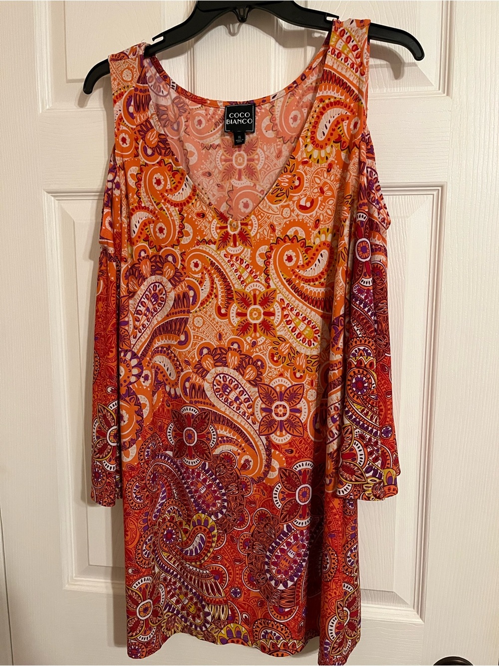 Coco Bianco Orange & Purple Paisley Cold-Shoulder Tunic